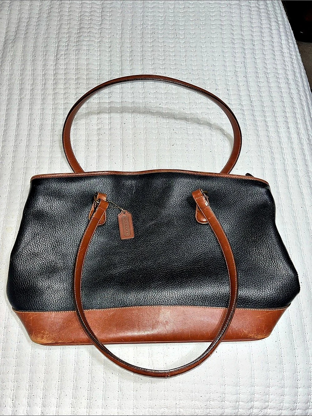 Coach Black & Brown Leather-Trim Tote
